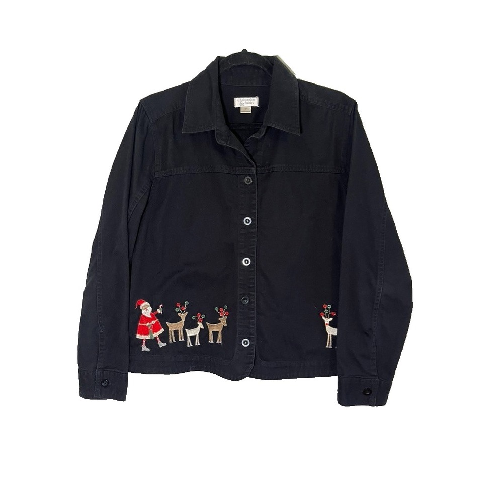 Retro Christmas Jacket M Festive Holiday Preppy Classic Embroidery 80s Colorful